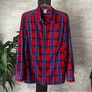 DULUTH Red Blue Plaid Flannel Cotton Button Down Size M